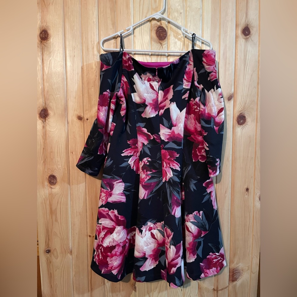 Black, hot pink floral dress